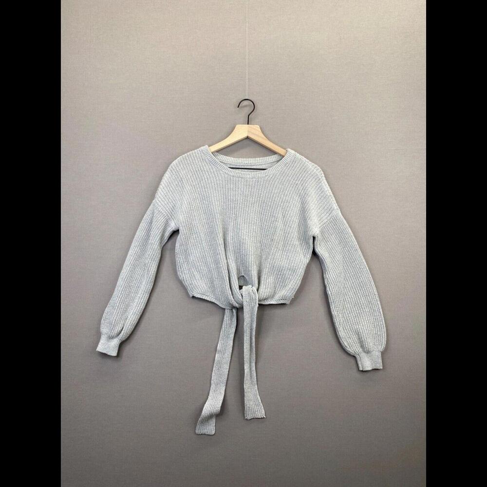 Hollister Womens Grey Sweatshirt Cable Knit Drawstring Scoop Neck Size Small